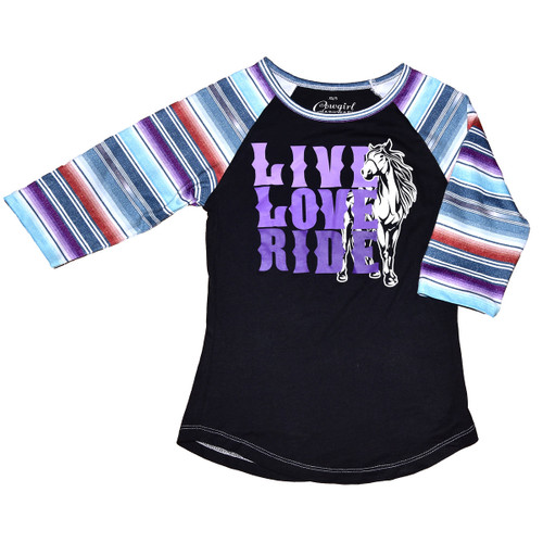 Cowgirl Hardware Toddler Girls Black and Serape 3/4 Sleeve Shirt with Live Love Ride Graphic