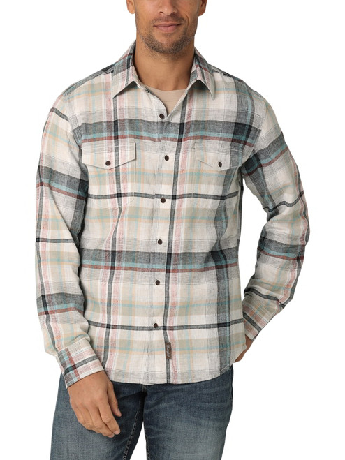 Wrangler Retro Premium Mens Cream Striped Print Modern Fit Long Sleeve Shirt