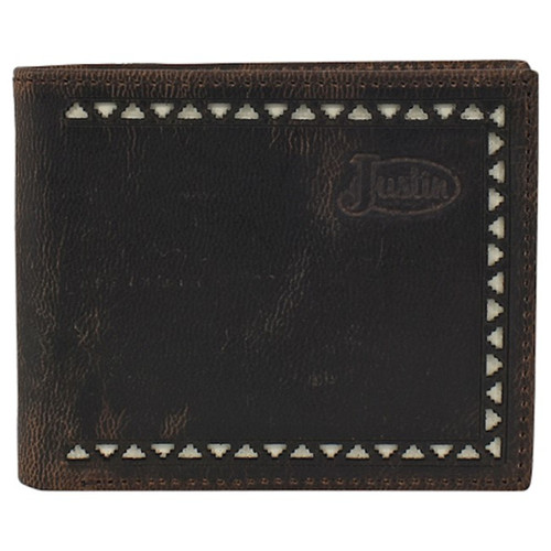 Justin Mens Laser Cut and Cream Inlay Slim Bi-Fold Wallet