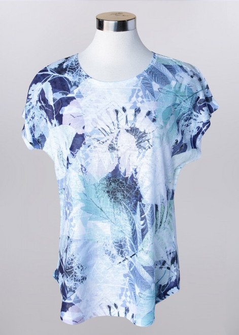 Keren Hart Ladies Short Sleeve Blue Floral Print Shirt