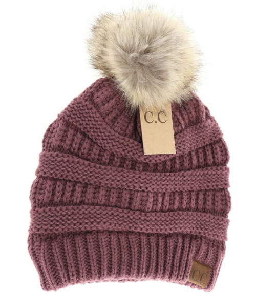 C.C. Beanie Womens Faux Fur Pom Beanie - HAT43