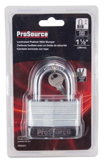 ProSource 2358323 Laminated Padlock With Bumper - 2-1/2 In, 4 Pins, Hardened Steel Shackle, Galvanized Steel