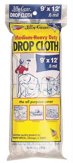 Warp's Medium To Heavy Duty Drop Cloth 0.6 Mil T, 9 Ft W X 12 Ft L - Clear