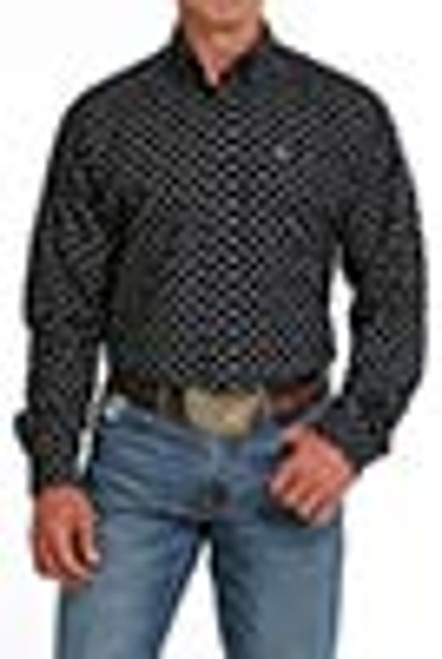 Cinch Men's Black/White Diamond Print Long Sleeve Western Button Up Shirt