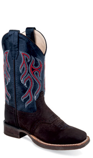 Old West Youth Boys Embroidered Western Boot Square Toe - Brown/Blue