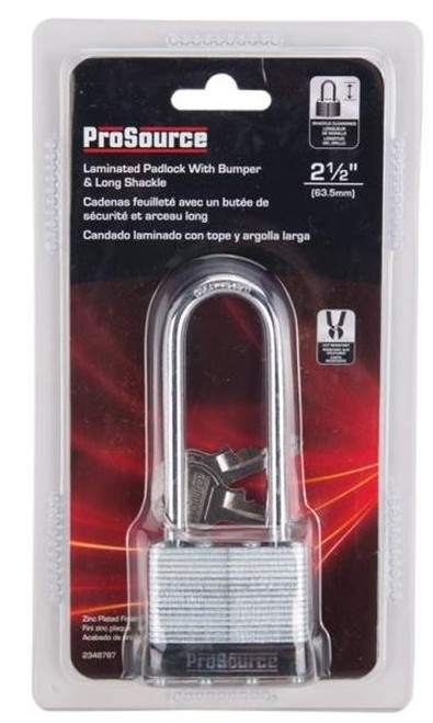 ProSource 2348787 Laminated Padlock With Bumper - 1-1/2 In, Keyed Alike, 4 Pins, 2 In L Hardened Steel Shackle