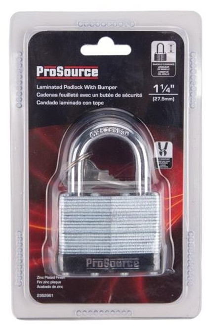 ProSource 2352961 Laminated Padlock With Bumper - 2 In, 4 Pins, Hardened Steel Shackle, Galvanized Steel, Zinc Plated