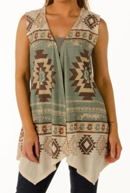 Liberty Wear Apparel Women's Earthtone Geometric Aztec Print Short Sleeve Vest