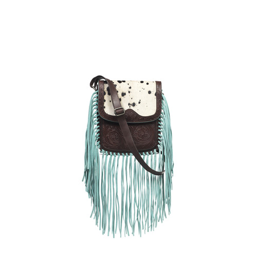 Ariat Womens Brown Conceal Carry Tote with Calf Hair and Turquoise Fringes