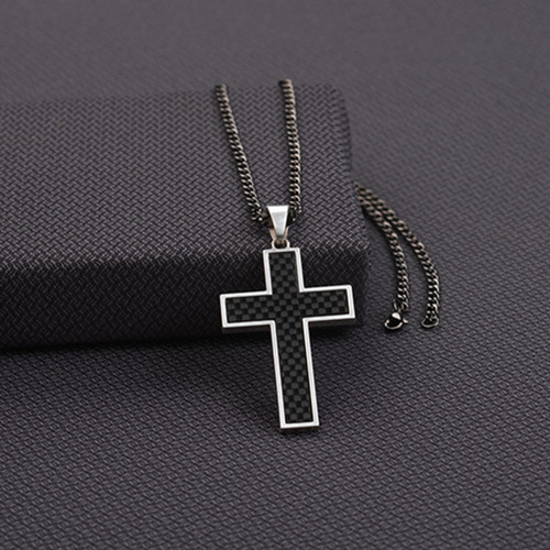 Silver Strike Mens Gunmetal Cross Pendant Necklace