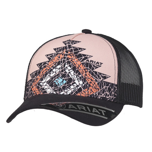 Ariat Ladies Pink Crackle Aztec Design with Black Mesh 5 Panel Cap