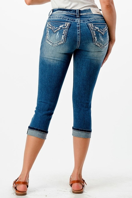 Grace In LA Womens Easy Fit Faux Pocket Crop Jean