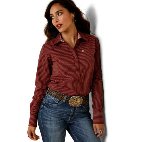 Ariat Womens Fired Brick Pinstripe Kirby Stretch Long Sleeve Shirt