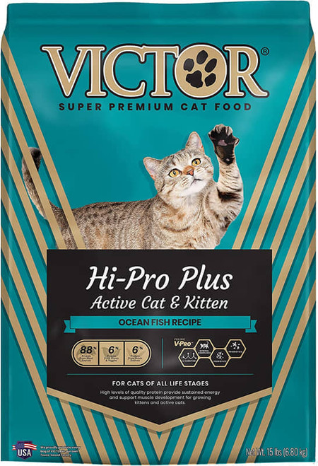 Victor Super Premium Cat Food  Hi-Pro Plus Active Cat and Kitten  Dry Cat Food for Active Cats  All Breeds and All Life Stages from Kitten to Adult, 15lb
