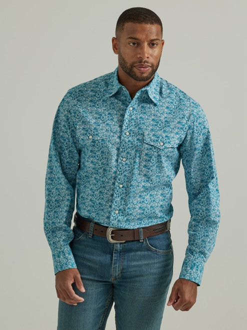 Wrangler Mens Long Sleeve George Strait Blue Troubadour Shirt