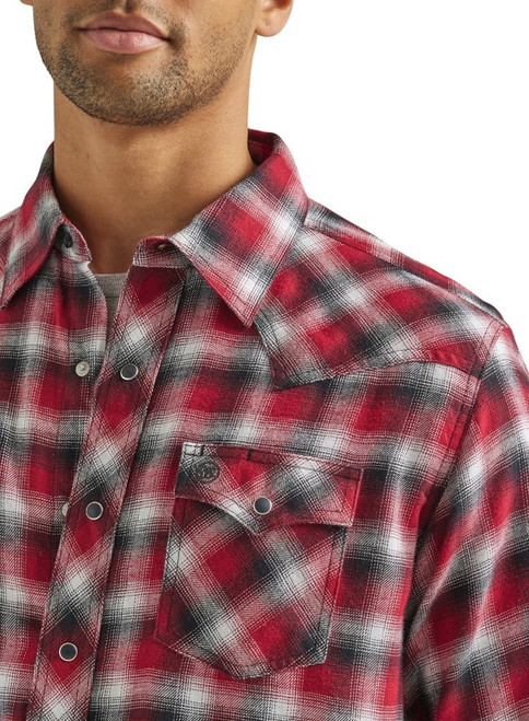 Wrangler Mens Retro Long Sleeve Red Plaid Flannel