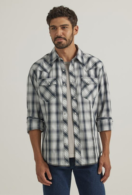 Wrangler Mens Fashion Grey Long Sleeve Plaid Shirt