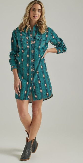 Wrangler Ladies Americana Teal Long Sleeve Shirt Dress