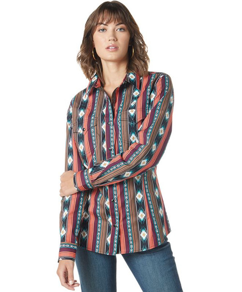 Wrangler Ladies Checotah Stripe Retro Stripe Long Sleeve Shirt
