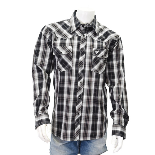Cowboy Hardware Men's Black/White Plaid Long Sleeve Western Shirt