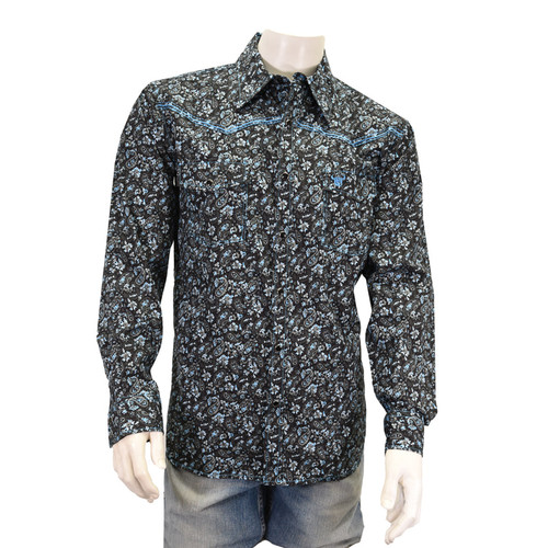 Cowboy Hardware Men's Black Range Floral Paisley Print Long Sleeve Shirt