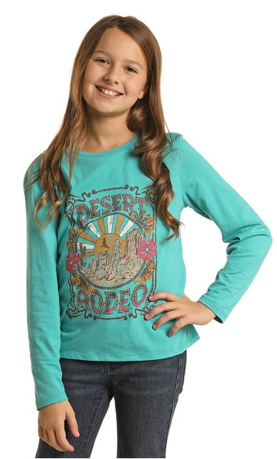 Rock & Roll Cowgirl Girl's Desert Rodeo Graphic Peacock Long Sleeve Shirt
