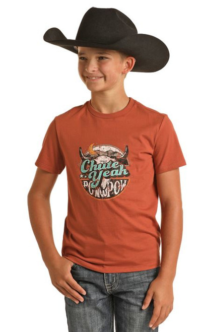 Rock & Roll Cowboy Boy's Dale Chute Yeah Rust Short Sleeve Shirt