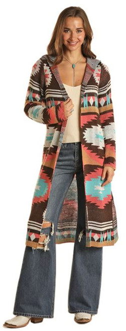 Rock & Roll Cowgirl Women's Cream Aztec Print Long Sleeve Cardigan