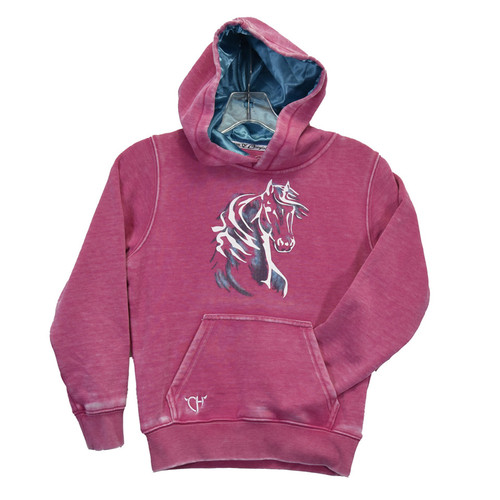 Cowgirl Hardware Youth Girls Horse Graphic Pink Fleece Pullover Hoodie