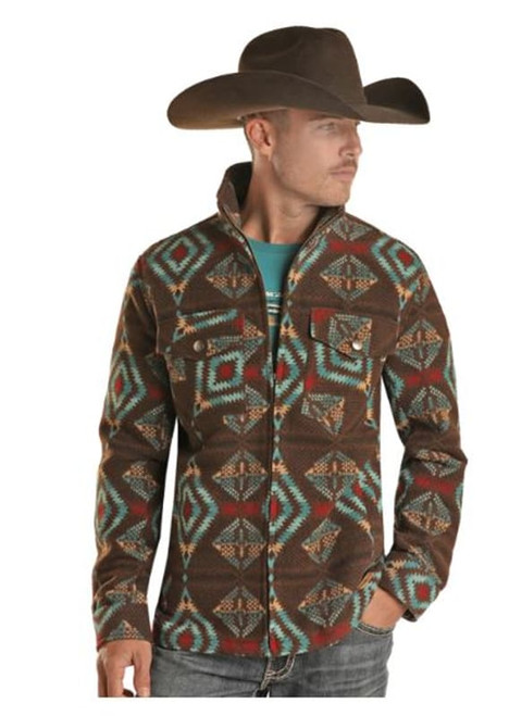 Powder River Outfitters Mens Dark Brown Aztec Jacquard Wool Coat