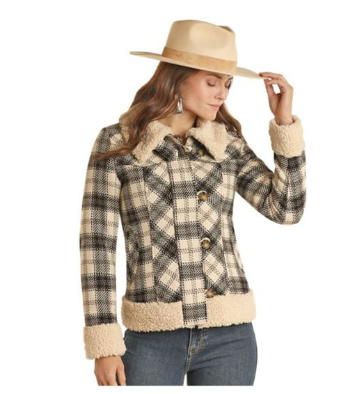 Powder River Outfitters Natural Plaid and Berber Wool Coat