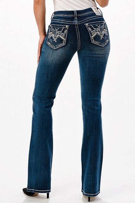 Grace In LA Womens Blue & White Embroidered Cow Head Bootcut Jeans