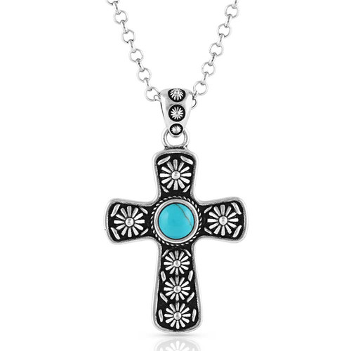 Montana Silversmiths Bold in Faith Turquoise Cross Necklace