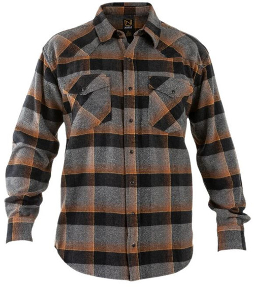 Noble Outfitters Men's Brawny Snap Front Charcoal Heather Plaid Flannel Long Sleeve Shirt