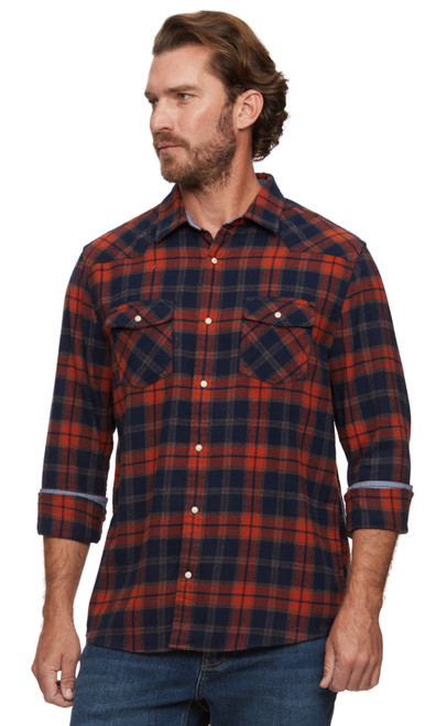 Threadgrit Men's Arlo Western Flannel Shirt - Navy/Red