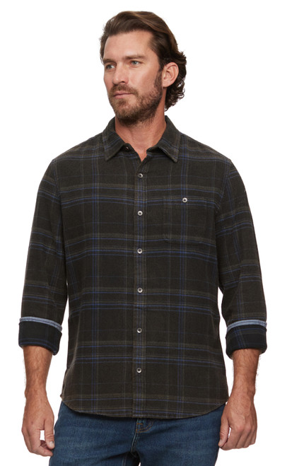 Threadgrit Men's Willis Vintage Washed Flannel Shirt - Black/Blue