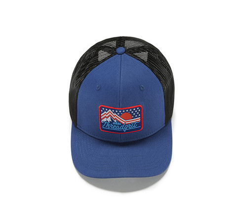 Threadgrit Mens Black/Blue Mountain & Stars Trucker Hat