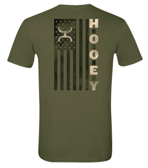 Hooey Men's Black/White Flag Casual Short Sleeve T-Shirt - Military Green