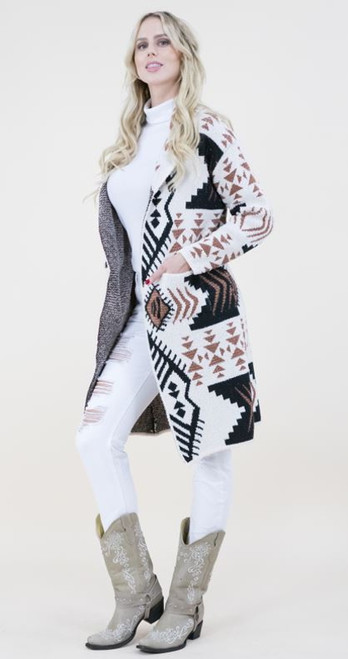 Verymoda Womens White and Beige Tribal Cardigan