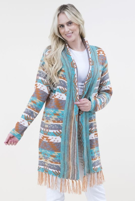 Verymoda Womens Boho Fringe Turquoise Cardigan