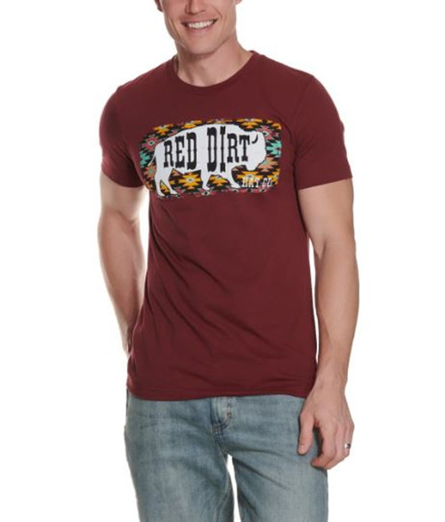 Red Dirt Hat Co. Mens Burgundy Great White Aztec Buffalo Graphic Short Sleeve T-Shirt