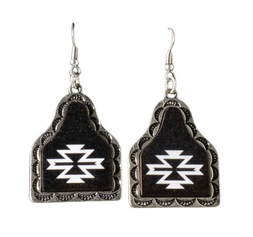 Silver Strike Ladies Black Dangle Cow Tag Southwest Style Earrings