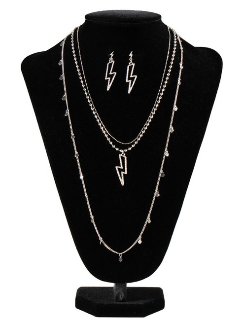 Blazin Roxx Ladies Lightning Bolt Silver Earrings & Necklace Set