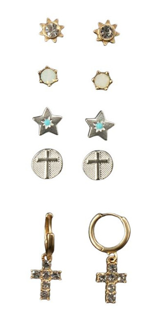 Blazin Roxx Ladies Silver with Cross Earrings - Set of 5