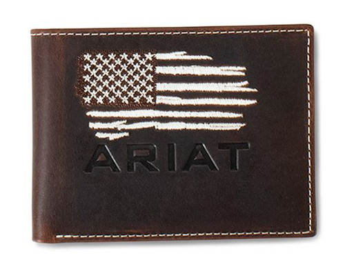 Ariat Men's American Flag Distressed Brown Bifold Wallet
