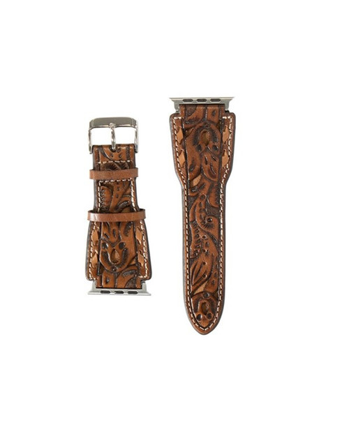 Nocona Men's Brown Floral Overlay Buck Laced iWatch Band