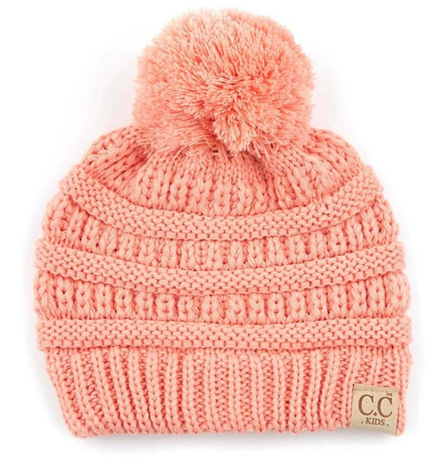 C.C Beanie Girls Solid Peach Pom Beanie