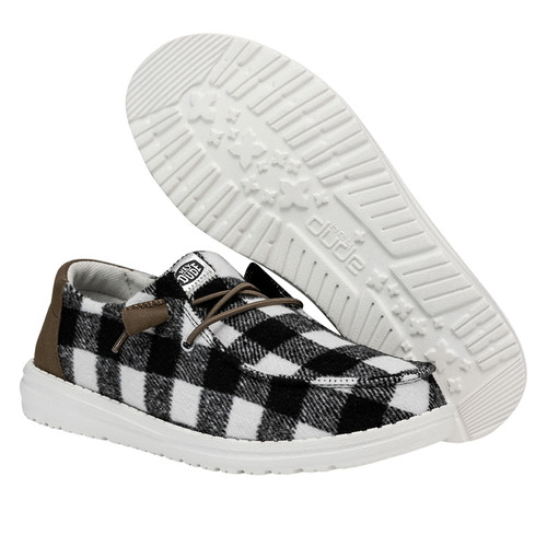 Hey Dude Womens Wendy Black & White Buffalo Plaid Shoe