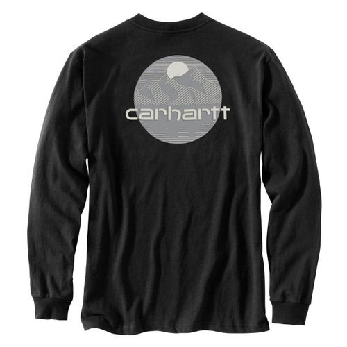 Carhartt Mens Black Relaxed Fit Heavyweight Long Sleeve Pocket Mountain Graphic T-Shirt