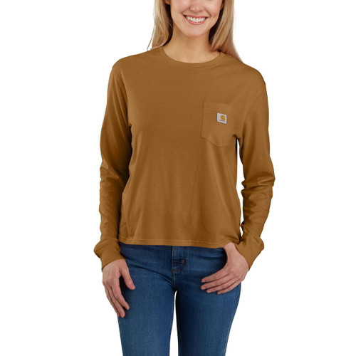 Carhartt Womens Loose Fit Lightweight Long Sleeve Crewneck Pocket T-Shirt